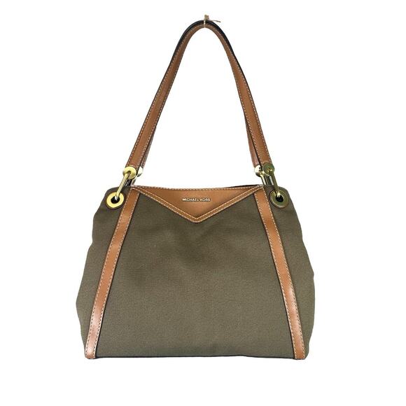 Michael Kors Raven‎ Large Canvas Shoulder Bag Tote Signature Green Signature NEW - Picture 1 of 16